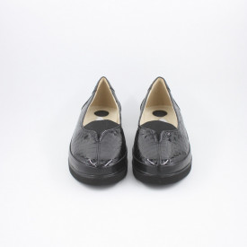 Pantofi dama casual, piele naturala, combinate, negru croco, Sandali