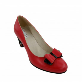 Pantofi dama eleganti, piele naturala, funda, toc mediu gros imbracat cu imprimeu tip picasso, rosu, Sandali