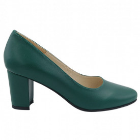 Pantofi dama eleganti, piele naturala, toc gros imbracat, verde. SANDALI