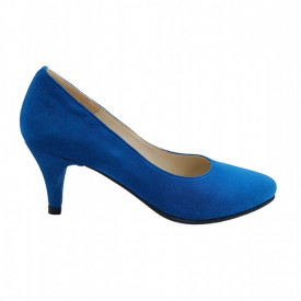 Pantofi dama eleganti, piele naturala velur, toc cui, albastru. SANDALI