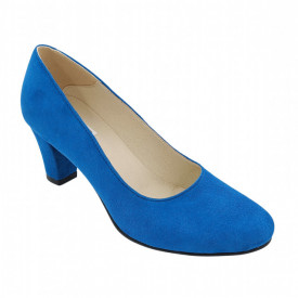 Pantofi dama eleganti, piele naturala velur, toc mediu gros imbracat, albastru, SANDALI
