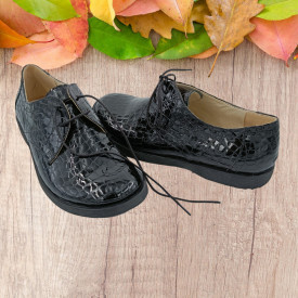 Pantofi clasici, piele naturala lucioasa, negru lac, Sandali