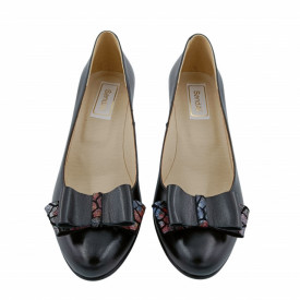 Pantofi dama eleganti, piele naturala, funda imprimeu mozaic, toc mediu gros striati, negru, Sandali