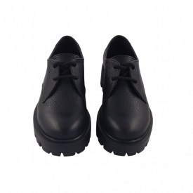 Pantofi oxford dama, piele natura bizon, talpa usoara, crampoane mari, negru, Sandali