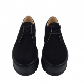 Pantofi oxford dama, piele naturala velur, talpa inalta, negru, Sandali