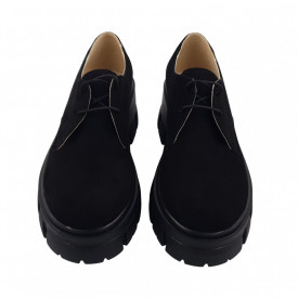 Pantofi oxford dama, SandAli, piele naturala velur, talpa cu crampoane, negru
