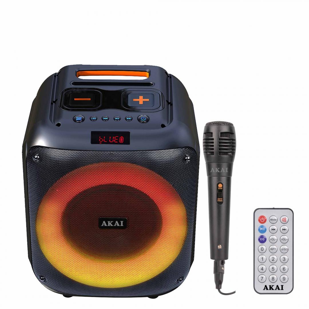 Boxa portabila Akai Bluetooth 5.0, putere RMS 40W, intrare AUX de 3,5 mm, timp de încărcare - aprox. 6 ore, baterie 7.4V, 3600mAh consum de energie 
