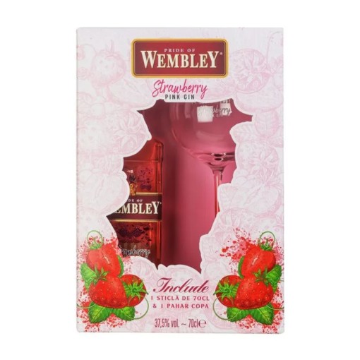 Gin Wembley Strawberry Pink + 1 Pahar 0.7L