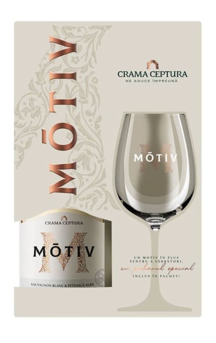 Vin Motiv Feteasca Regala & Chardonnay +1 Pahar 0.75L