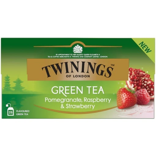 Ceai verde cu aroma de rodie zmeura si capsuni Twinings 25 plicuri x 1.5 g