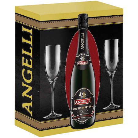 Pachet Spumant Angelli Cuvee Imperial 0.75L + 2 pahare