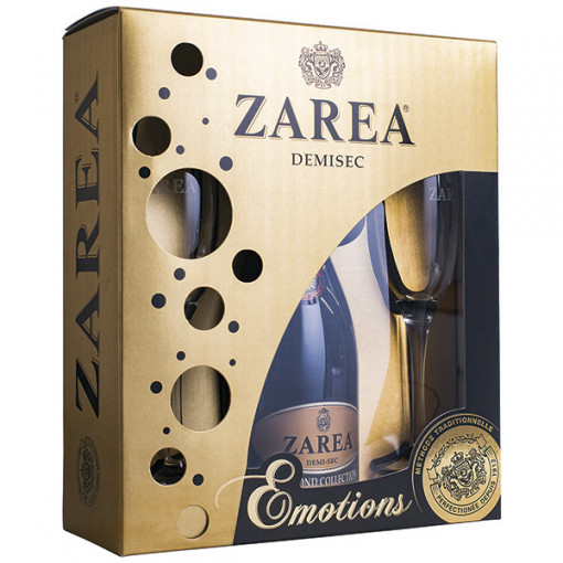 Pachet Zarea Emotion Vin Spumant Zarea Diamond Collection Demisec 0.75L +2 Pahare