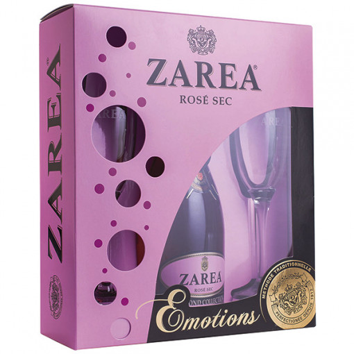Pachet Zarea Diamond Collection Emotions Rose Sec 0.75L + 2 pahare