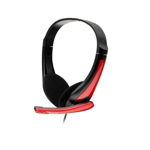 Casti cu micr. Spacer, cu fir, multimedia, 2x Jack 3.5mm, microfon pe brat, driver 40mm, 20Hz-20000Hz, 1.8m, rosu si negru - Img 1