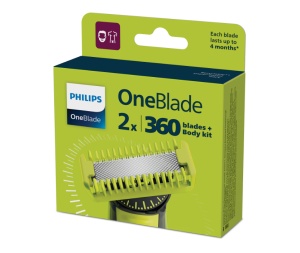 Rezerva OneBlade QP624/50, set fata si Corp: 2 lame 360 + 2 accesorii (pieptene pentru corp si accesoriu pentru protectie a zonelor intime/sensibile).