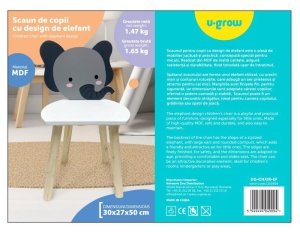 Scaun copii, MDF,design elefant, U-Grow - Img 4