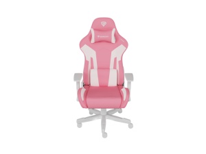 Scaun gaming Genesis Nitro 710, material piele ecologica, reglabil pe inaltime, greutate maxima suportata 150 kg, inaltime scaun reglabil 47.5 - 54.5 cm, spatar ajustabil 135°, dimensiuni roti 60mm, echipat cu piston cu gaz clasa 4, manere 2D, roz/alb