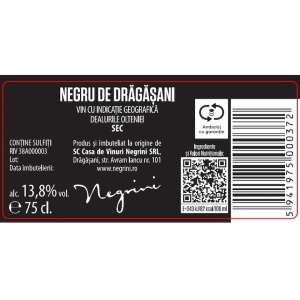 Vin Negrini Hex Negru De Dragasani Rosu Sec 0.75L