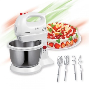 Mixer cu bol Heinner HMBR-300W, Bol rotativ din inox, capacitate: 3.4 L putere: 300W, 5 viteze+Turbo, buton de blocare, accesorii: palete pentru framantare si teluri din inox - Img 5