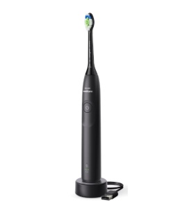 Periuta de dinti electrica Philips Sonicare HX7101/01, 62.000 miscari/minut, autonomie 21 zile, 1 mod periere, 2 intensitati, senzor presiune integrat, functia BrushSync, inclus capat de periere Otimal White, negru