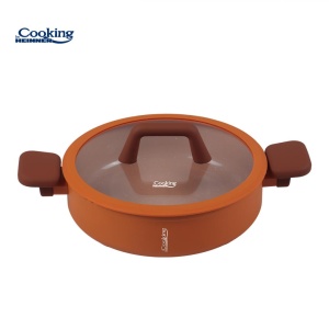 CRATITA ALUMINIU FORJAT CU CAPAC STICLA, 28 x 7.5 CM, 4.3 L, TERRA ROSSA, COOKING BY HEINNER
