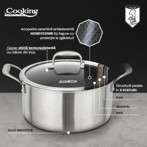 SEMIOALA INOX+CAPAC STICLA IN 3 STRATURI 28x13 CM, 7 L, TITANIUM3, COOKING BY HEINNER - Img 6
