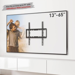 Suport TV de perete Barkan fix, compatiblitate ecran 13-65", greutate maxima suportata 50kg, VESA 75x75~400x400, negru