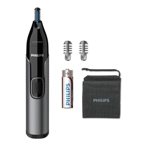 Trimmer pentru nas si urechi PHILIPS NT3650/16, Baterie, Lavabil, Tehnologie Precision Trim, Otel inoxidabil, Pieptene pentru sprancene, Pieptene 5 mm, Gri, L x A x I (mm) 39x83x190