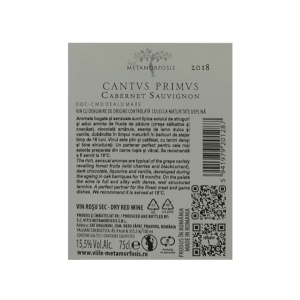 Vin Cantus Primus Cabernet Sauvignon Rosu Sec 0.75L - Img 2