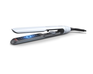 Placa de indreptat parul PHILIPS Prestige BHS520/00, Tehnologie ThermoShield, Placi infuzate cu ulei de argan, 230°C, Ingrijire ioni, 12 setari temperatura, Husa termorezistenta, Albastru deschis, L x A x I (mm) 120x370x95