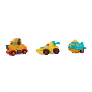 SET 3 VEHICULE ACTIONATE PRIN INERTIE- CAMION GALBEN, MASINA DE CURSE GALBENA, AVION ALBASTRU,MOMKI - Img 2