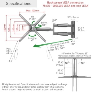 Suport TV perete pentru exterior Barkan 4move OD XLong, pentru display-uri cu diagonala 13"-65", suporta pana la 36kg, cu reglare in 4 axe, VESA 75x75 - 400x400, gri - Img 2