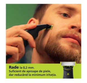 Aparat de ras (0,2mm) si tuns (0,4-10mm) PHILIPS OneBlade Pro QP6542/15, Fata&corp, pieptene cu 14 setari de lungime (0,4-10 mm), 2 accesorii pentru utilizare pe corp, 2 lame 360, 90 min (Li-ion), cablu de alimentare USB-A, fara adaptor pentru priza - Img 2