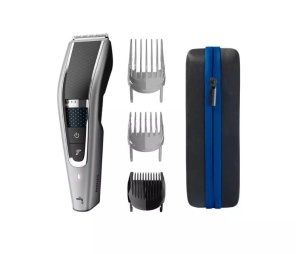 Aparat de tuns PHILIPS Seria 5000 HC5650/15, Tehnologie Trim-n-Flow Pro, Lame otel inoxidabil, Cu/fara fir, Baterie tip Li-Ion (90 min utilizare fara fir/1h incarcare), 100% lavabil, Gri, L x A x I (mm) 70x193x227
