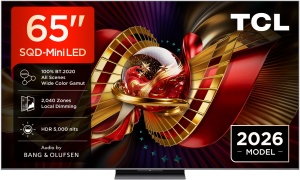 Televizor TCL SQD-MiniLed 65C8L, 164 cm, Smart Google TV, 4K Ultra HD, 144Hz, Bang & Olufsen, Clasa D (Model 2026)