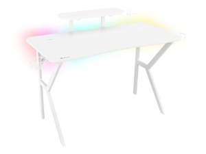 Birou gaming Genesis Holm 320 RGB, cadru din metal, MDF textura tip carbon, iluminare RGB, management cabluri, alb