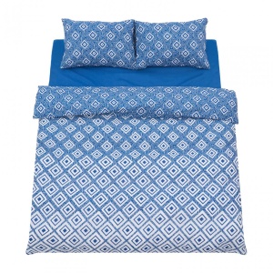 Lenjerie dubla 100% bumbac 4 piese, Blu