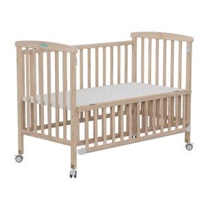 Patut din lemn bebe, +0 luni, 120x60 cm, culoare natur,laterala rabatabila, reglabil pe 3 nivele de inaltime, U-Grow - Img 2