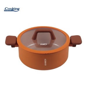 SEMIOALA ALUMINIU FORJAT CU CAPAC STICLA 24 x 10.5 CM, 4.4 L, TERRA ROSSA, COOKING BY HEINNER