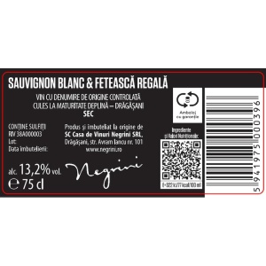 Vin Negrini Hex Sauvignon Blanc & Feteasca Regala Alb Sec 0.75L
