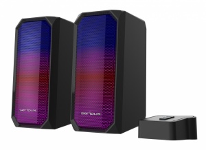 Boxe gaming 2.0 Serioux Kyro RGB, Functie Dual Mode Bluetooth, putere: 3W x 2, impedanță: 4Ω, frecvență: 150Hz - 20KHz, sensibilitate : 650mv± 50mv, alimentare: DC5V / 1A, S / N: ≥75dB, dimensiunea driverului: 2,5 inch x 2, conexiune: 3.5mm jack TRS, RGB
