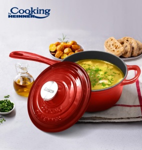 CASEROLA FONTA EMAILATA + CAPAC 19 X 9 CM, 1.8 L, RED LINE, COOKING BY HEINNER - Img 6