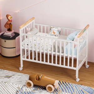 Patut din lemn bebe, +0 luni, 120x60 cm, culoare alb, laterala culisanta, reglabil pe 3 nivele de inaltime, U-Grow - Img 4