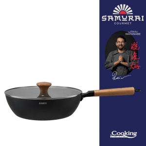 TIGAIE WOK ALUMINIU + CAPAC 28X8 CM, RIKITO WATANABE, SAMURAI GOURMET, COOKING BY HEINNER