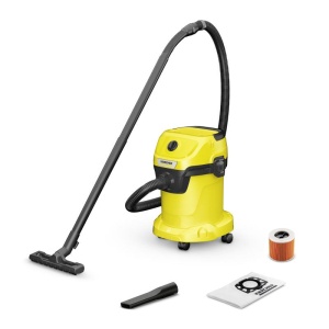 Kärcher WD 3 V-17/4/20. Maximum input power: 1000 W. Type: Drum vacuum, Cleaning type: Dry&wet, Dust container type: Dust bag, Dust capacity: 17 L. Noise level: 74 dB. Product colour: Black, Yellow