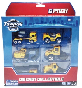 MACHETA DIE CAST, SET 6 UTILAJE, SCARA 1/64, 7.5CM, DIVERSE MODELE SI CULORI- INCARCATOR, COMPACTOR, BULDOZER, BETONIERA, EXCAVATOR SENILE, BASCULANTA- ALB, BLEU,NEGRU SI GALBEN - Img 4