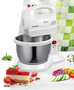 Mixer cu bol Heinner HMBR-300W, Bol rotativ din inox, capacitate: 3.4 L putere: 300W, 5 viteze+Turbo, buton de blocare, accesorii: palete pentru framantare si teluri din inox - Img 4