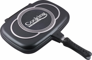 TIGAIE DUBLA DREPTUNGHIULARA TIP GRILL, ALUMINIU, 36x24x7.5 CM,DARK LINE CLASSIC,COOKING BY HEINNER