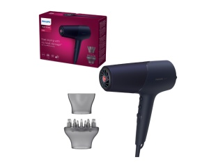 Uscator de par Philips BHD510/00, 2300W, tehnologie ThermoShield, ingrijire cu ioni, 2 setari de viteza, 3 setari de temperatura, difuzor, cap de coafare 11 mm, Albastru inchis metalizat