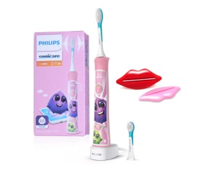 Periuta de dinti electrica pentru copii PHILIPS Sonicare For Kids HX6352/42, 62.000 miscari/min, 2 programe, 2 capete roz, L x A x I (mm) 64x111x220